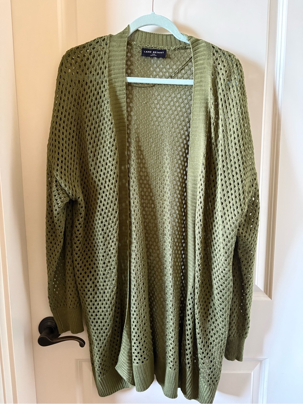 Lane Bryant Olive Green Open-Knit Draped Cardigan